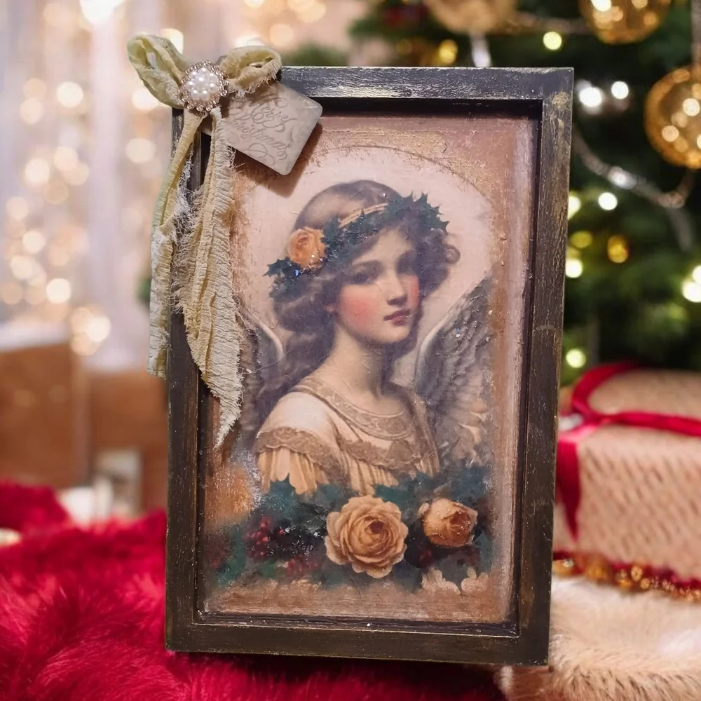 Elegant Angel Framed Art with Gold and Green Details - Picture 1 of 3